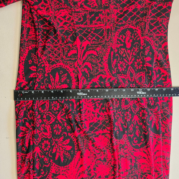 AB Studio Dress Women's 14 Red Black Aztec Floral Pattern Bodycon Long Sleeve - Picture 11 of 16